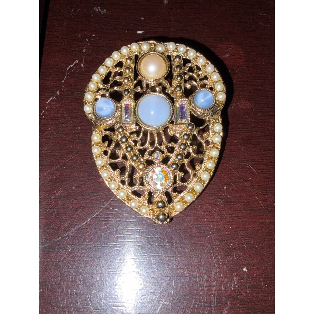 Acorn Cabochons, faux Pearls & AB Rhinestones Brooch - Picture 2 of 7